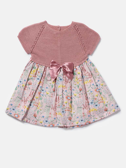 Baby Girl Nova Collection Half Knitted Spanish Dress - Dusty Pink & Floral