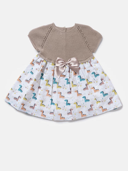 Baby Girl Nova Collection Half Knitted Spanish Dress - Beige & Dino