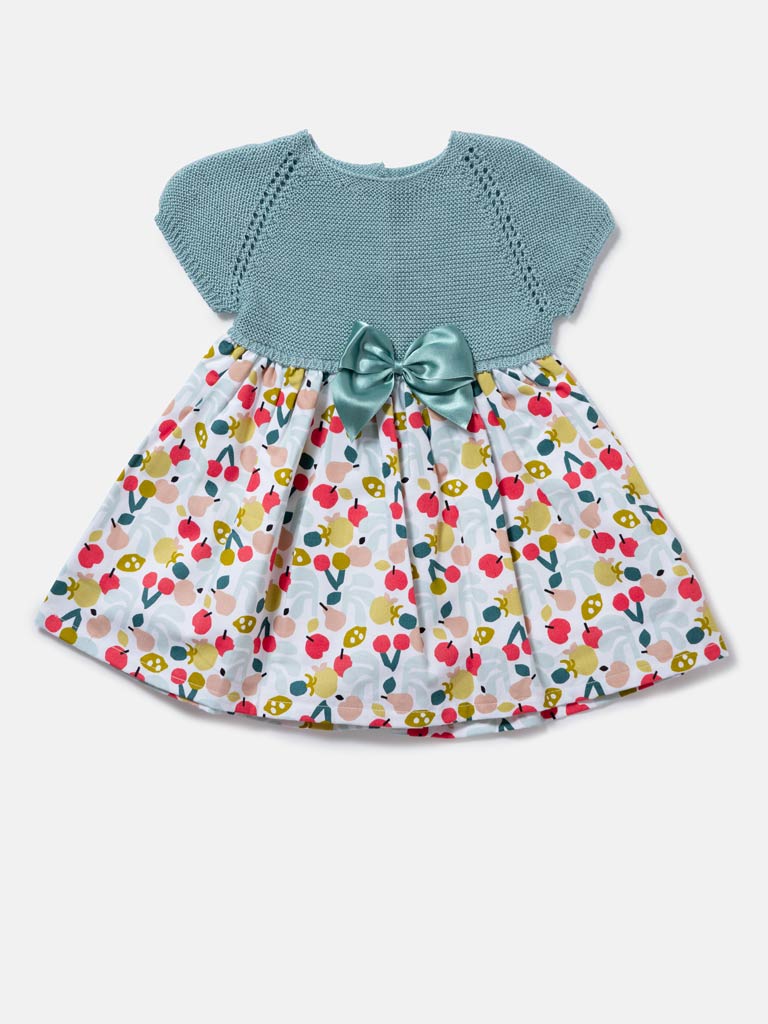 Baby Girl Nova Collection Half Knitted Spanish Dress - Mint Green & Cherries