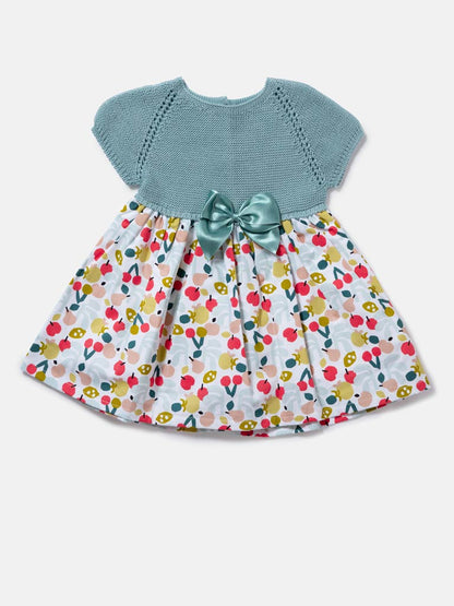 Baby Girl Nova Collection Half Knitted Spanish Dress - Mint Green & Cherries