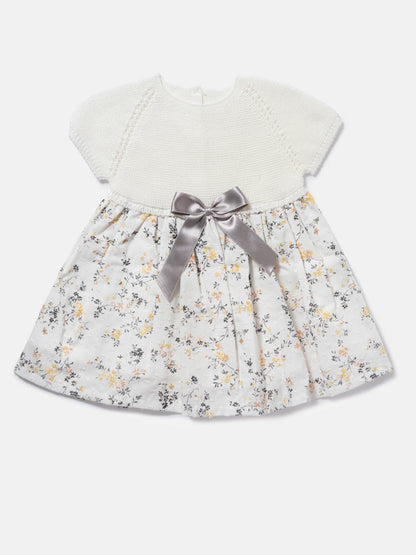 Baby Girl Nova Collection Half Knitted Spanish Dress - Ivory & Yellow Floral