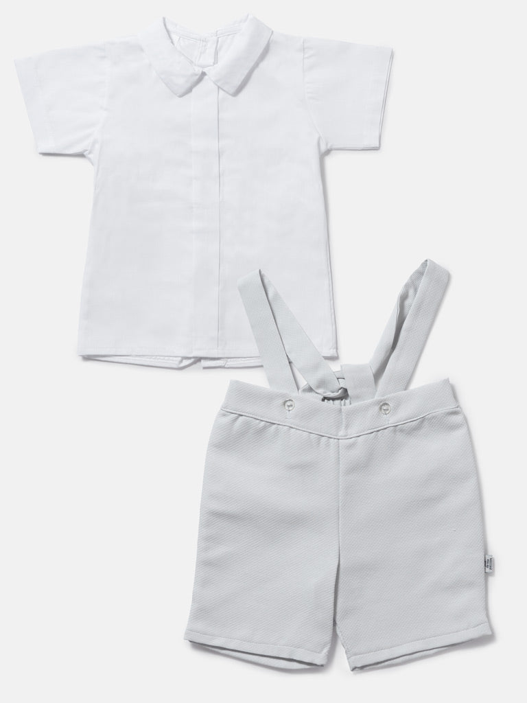 Baby Boy Madrid Collection Romper with White Shirt - Grey