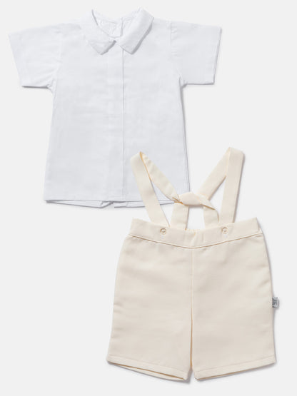 Baby Boy Madrid Collection Romper with White Shirt - Cream