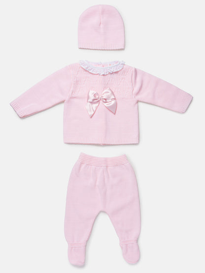 Baby Girl 3-Piece Knitted Pattern Top Gift Box Set - Baby Pink
