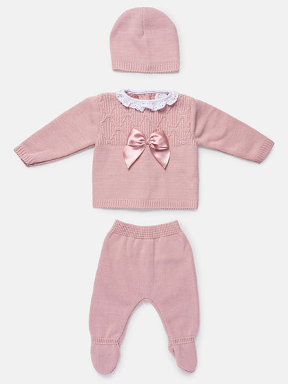 Baby Girl 3-Piece Knitted Pattern Top Gift Box Set - Rose Pink