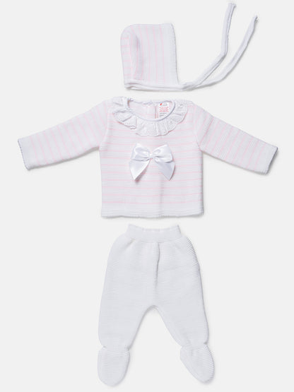 Baby Girl Striped Top 3-Piece Knitted Gift Box Set - White