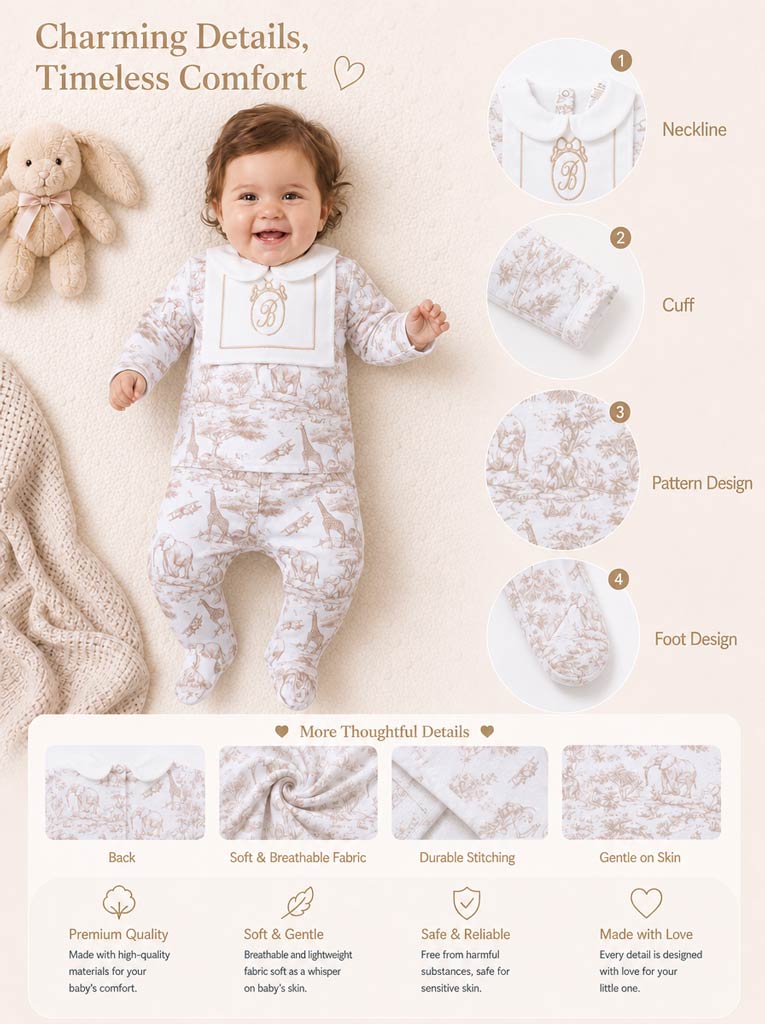 Baby Long-Sleeve 2-Piece Pyjama Set - Safari Collection - Beige