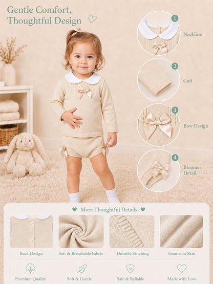 Baby Girl Manuela Collection 2-piece Knitted Set - Beige