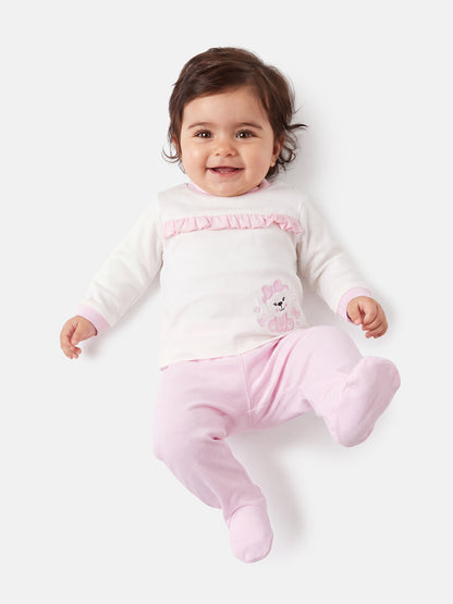 Baby Girl Giulia Collection 2-Piece Pyjama Set with Teddy Embroidery - Baby Pink