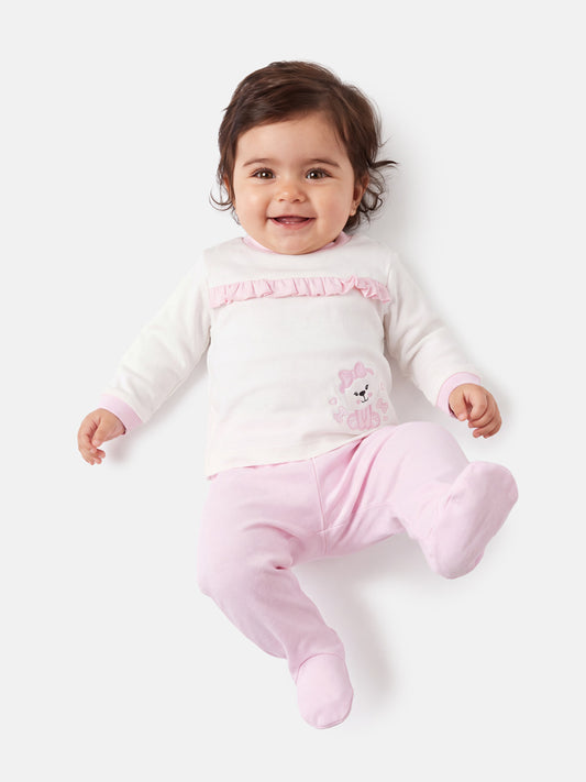 Baby Girl Giulia Collection 2-Piece Pyjama Set with Teddy Embroidery - Baby Pink