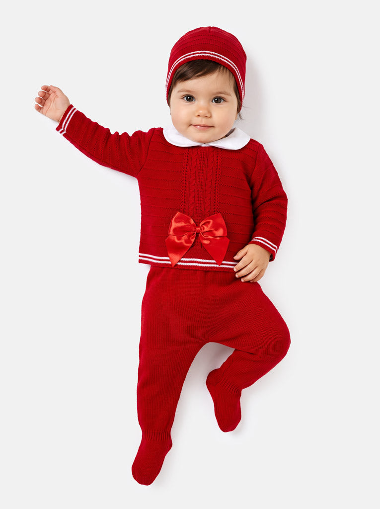 Baby Girl Violeta Collection 3-piece Spanish Knitted Set - Red