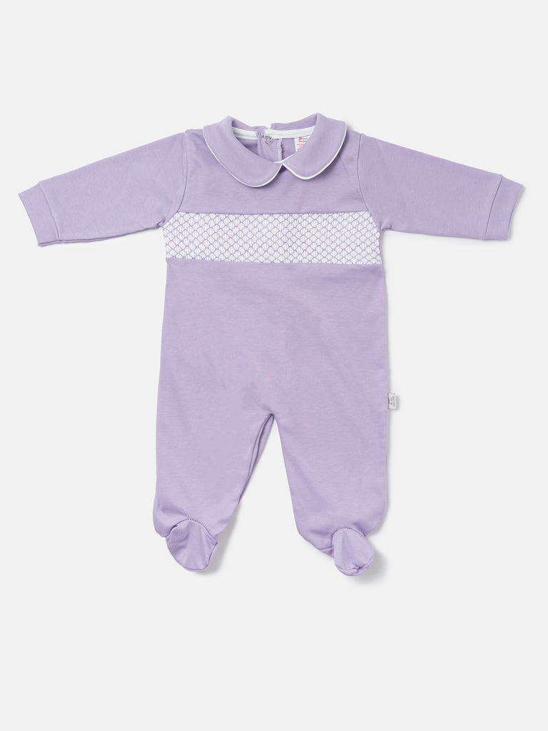 Cotton Baby Grow with Smocked Detail - Lilac