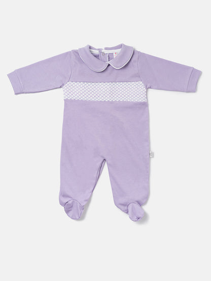 Cotton Baby Grow with Smocked Detail - Lilac