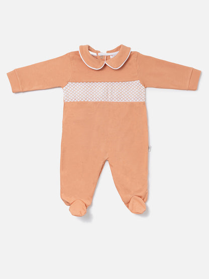 Cotton Baby Grow with Smocked Detail - Orange