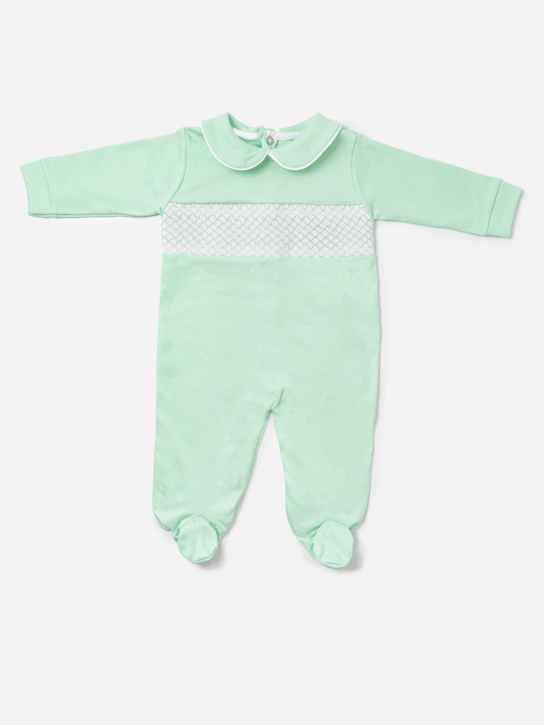 Cotton Baby Grow with Smocked Detail - Mint Green