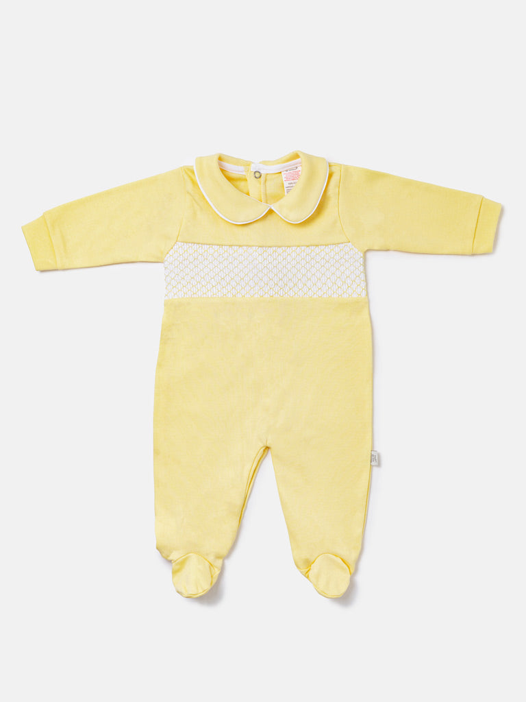 Cotton Baby Grow with Smocked Detail - Lemon Yellow