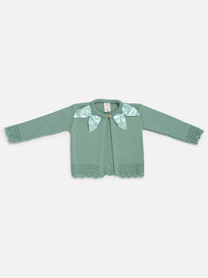 Baby Girl Cardigan with 2 Big Bows - Mint Green