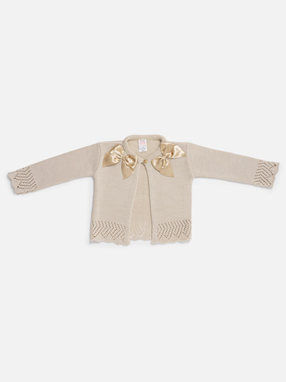 Baby Girl Cardigan with 2 Big Bows - Beige