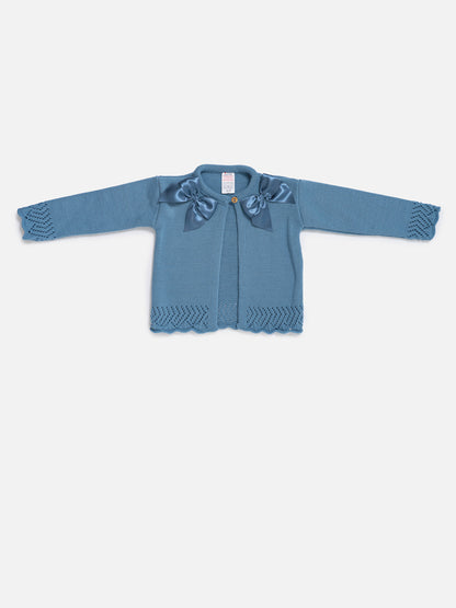 Baby Girl Cardigan with 2 Big Bows - Blue