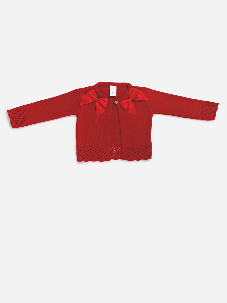 Baby Girl Cardigan with 2 Big Bows - Red
