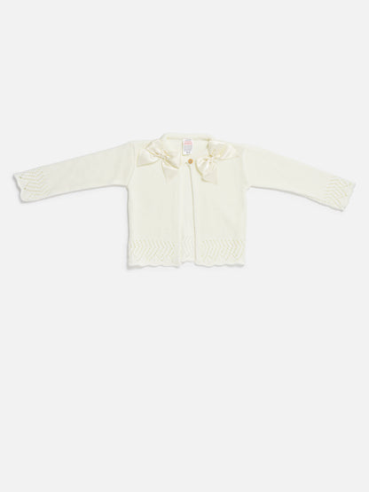 Baby Girl Cardigan with 2 Big Bows - Ivory