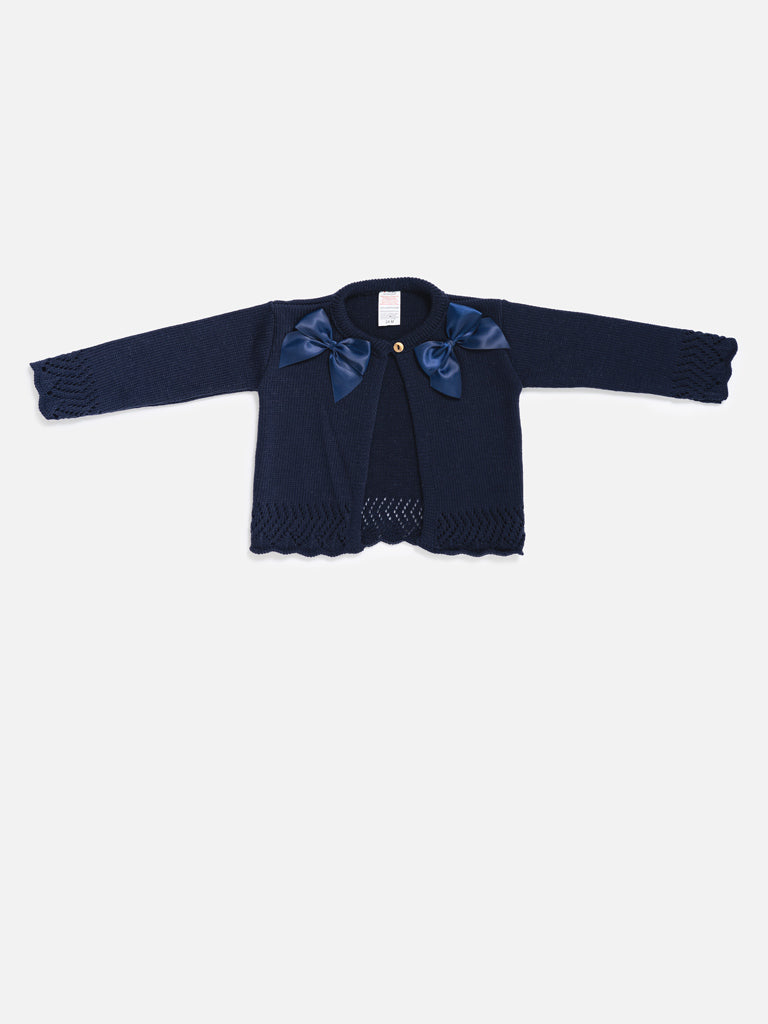 Baby Girl Cardigan with 2 Big Bows - Navy Blue