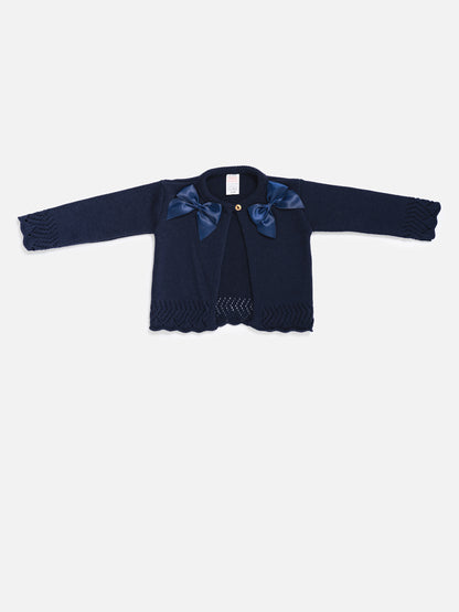 Baby Girl Cardigan with 2 Big Bows - Navy Blue