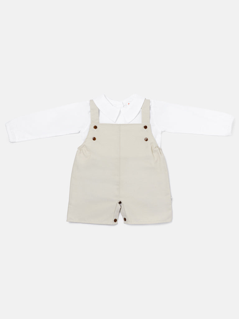 Baby Boy Alejandro Collection Two-Piece Shirt and Short Dungaree Set - Beige