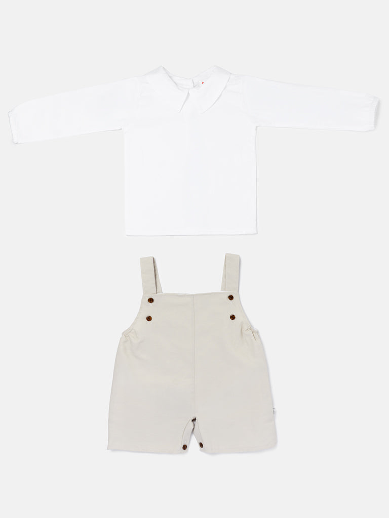 Baby Boy Alejandro Collection Two-Piece Shirt and Short Dungaree Set - Beige