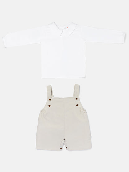 Baby Boy Alejandro Collection Two-Piece Shirt and Short Dungaree Set - Beige