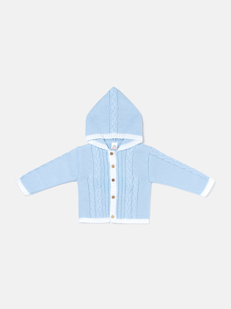 Unisex Hooded Knitted Cardigan with Single-Button Style - Baby Blue