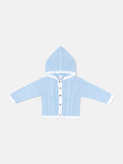 Unisex Hooded Knitted Cardigan with Single-Button Style - Baby Blue