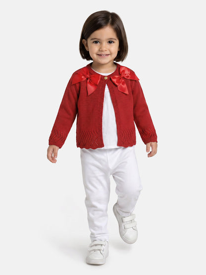 Baby Girl Cardigan with 2 Big Bows - Red