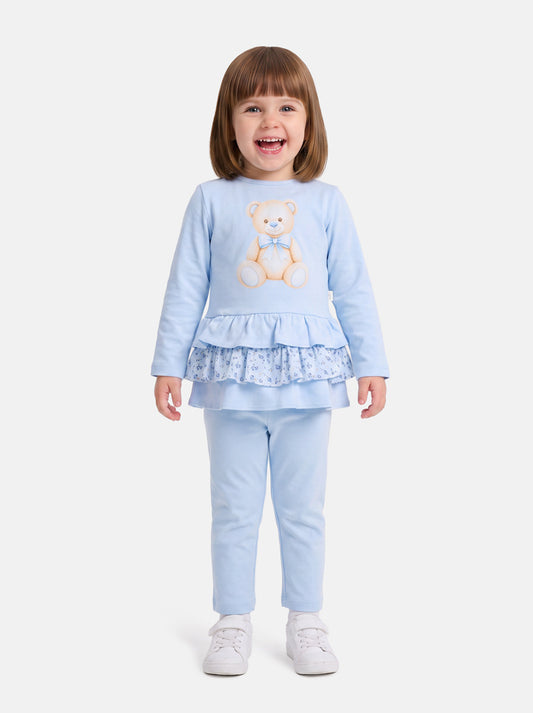 Baby Girl Top & Leggings Set - Teddy Bear Collection - Baby Blue