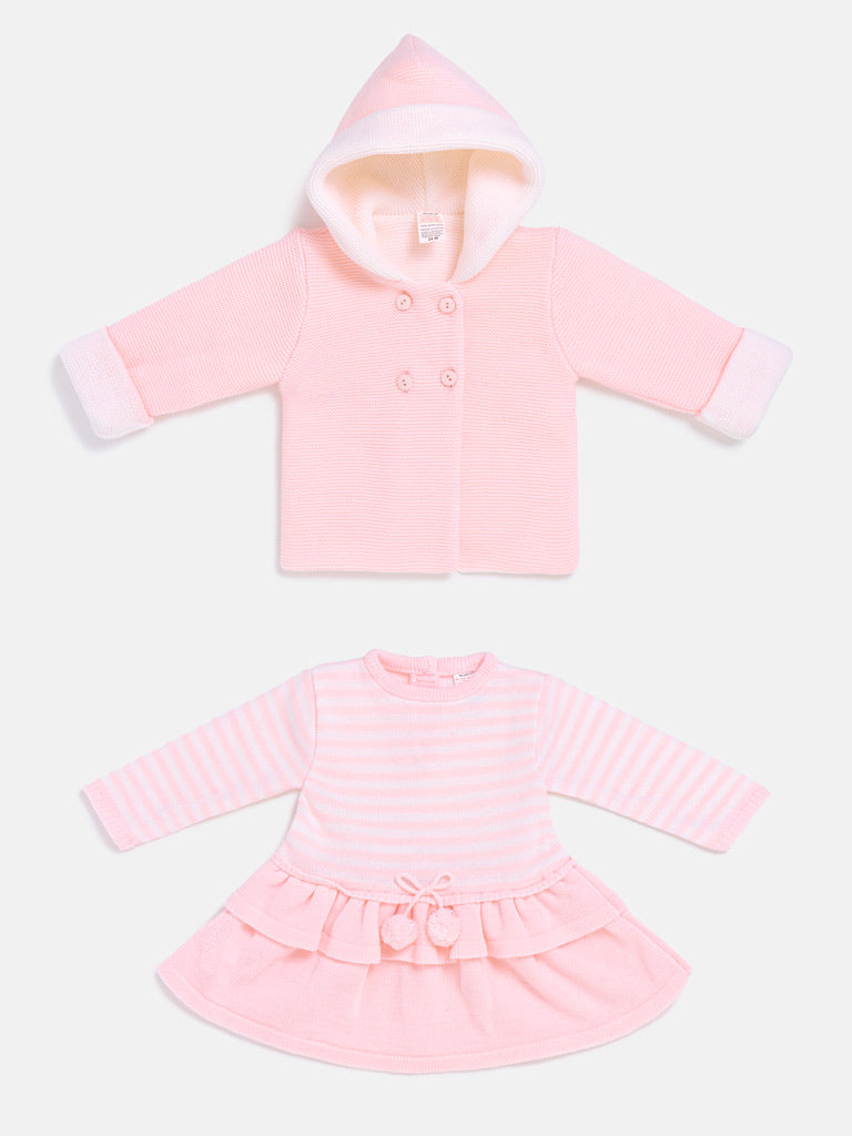Baby Girl Carlota Collection Knitted Coat & Dress Spanish Set - Baby Pink