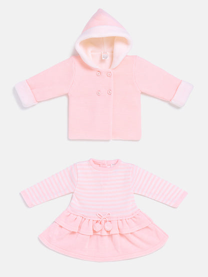 Baby Girl Carlota Collection Knitted Coat & Dress Spanish Set - Baby Pink