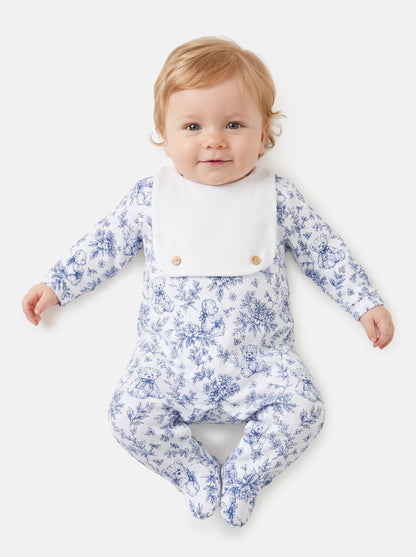 Baby Grow with Attached Bib - Teddy Collection - Navy Blue