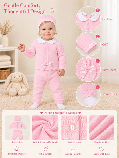 Baby Girl Violeta Collection 3-piece Spanish Knitted Set - Baby Pink