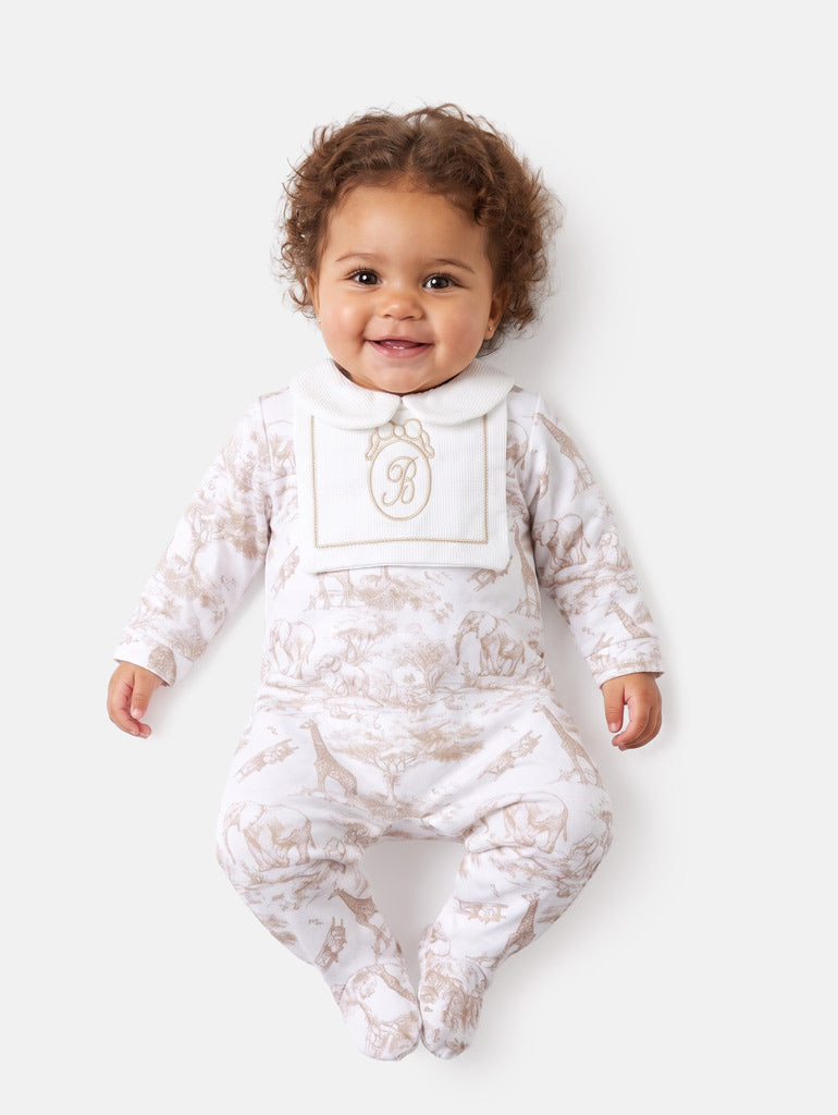 Baby Grow with Embroidered Letter "B" - Safari Collection - Beige