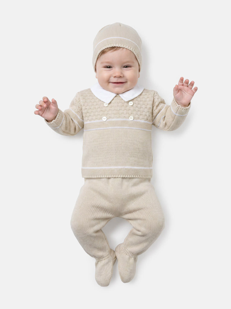 Baby Boy Smart Layette 3-piece Knitted Gift Box Set - Beige