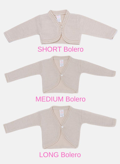 Luxury Baby Girl LONG Bolero with Button - Beige