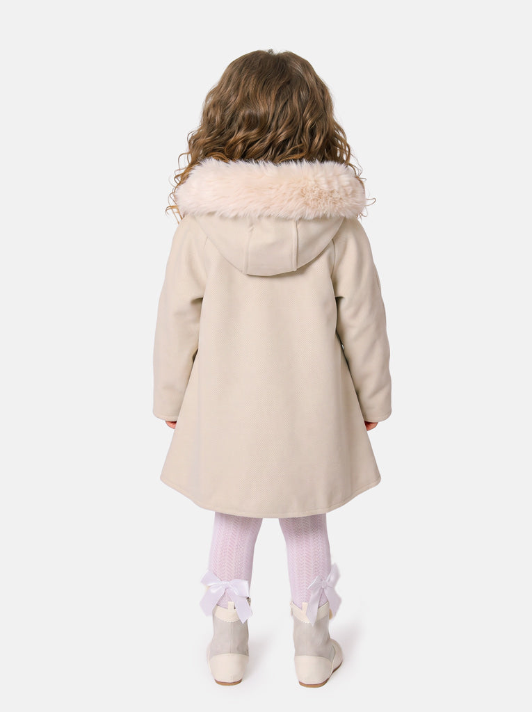 Baby Girl A-line Princess Spanish Hooded Coat with Faux Fur - Light Beige