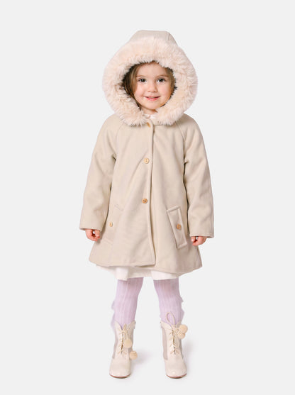 Baby Girl A-line Princess Spanish Hooded Coat with Faux Fur - Light Beige