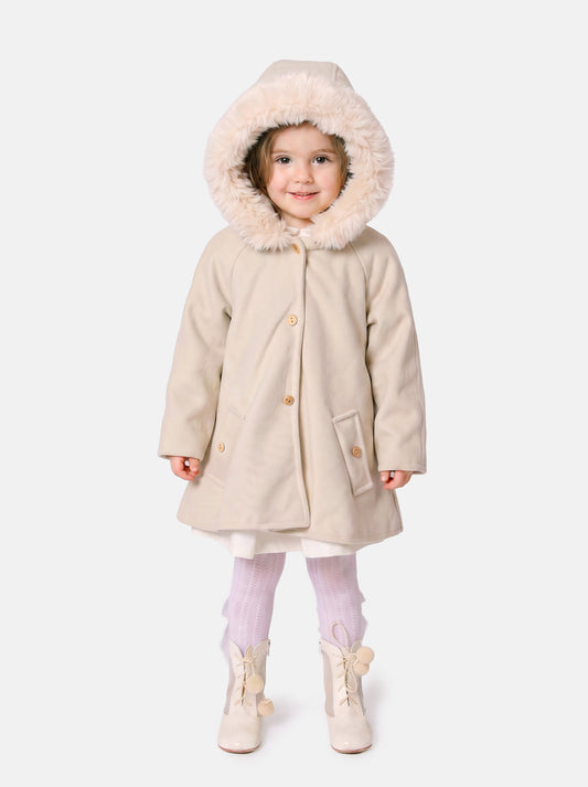 Baby Girl A-line Princess Spanish Hooded Coat with Faux Fur - Light Beige