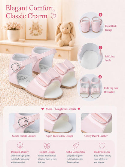 Baby Girl M&B Sandals with Solid Bow - Baby Pink