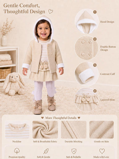 Baby Girl Carlota Collection Knitted Coat & Dress Spanish Set - Beige