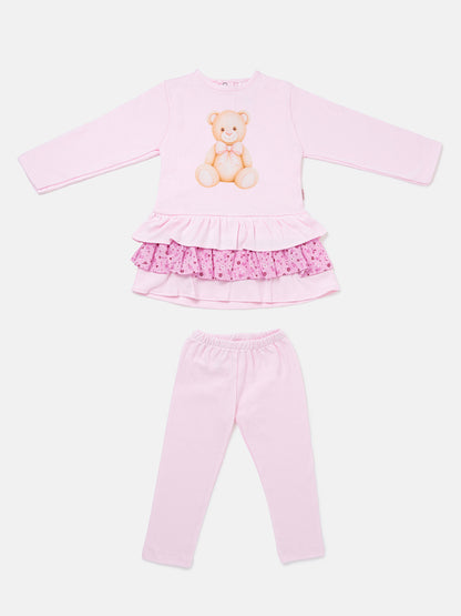 Baby Girl Top & Leggings Set - Teddy Bear Collection - Baby Pink
