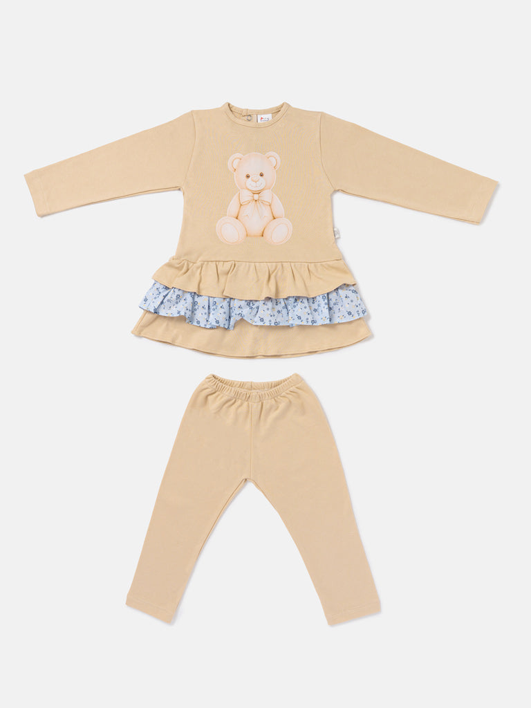 Baby Girl Top & Leggings Set - Teddy Bear Collection - Beige
