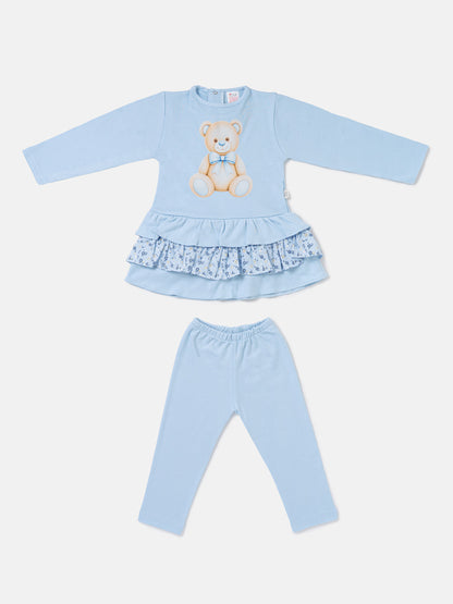 Baby Girl Top & Leggings Set - Teddy Bear Collection - Baby Blue