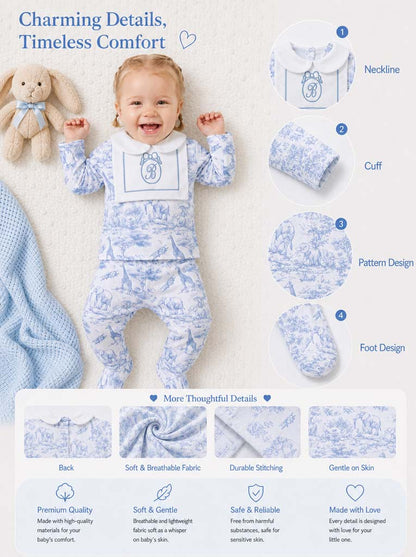 Baby Long-Sleeve 2-Piece Pyjama Set - Safari Collection - Baby Blue